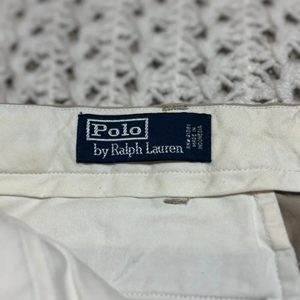 VTG Polo Ralph Lauren Chino Pants Khaki Stretch Flyfish Embroidered Mens Sz 38R‎